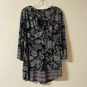 Lucky Brand Womens Boho Top Size 2X Black Dark
Floral 3/4 Sleeve Popover Fairy